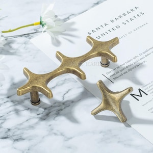 Art Decor skåphandtag: Stjärnknopp, svart lådhandtag, massiv mässingsmöbelbeslag