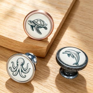 Sea Animals Theme Drawer Knobs, Handmade Coastal  Decor Dresser Pulls, Vintage Kitchen Cabinet Hardware