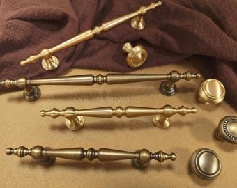 Solid Brass Drawer Pulls- Brushed Gold,Antique Bronze Cabinet Handle, Vintage Kitchen Knob
