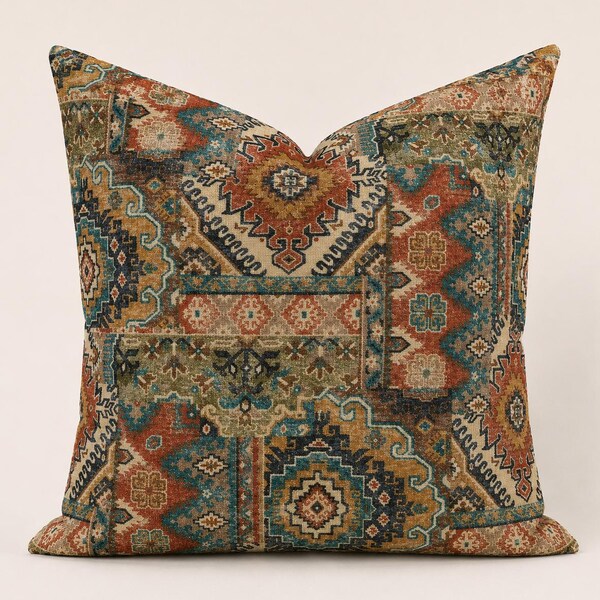 Southwestern Patchwork Pillow Cover, Boho Tribal Accent Cushion, Rustic Lodge Home Decor, Western Ranch Textile, Vintage Aztec Throw Cushion