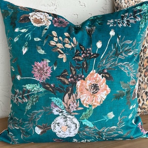 Plush Teal Velvet Boho Floral Rustic Wildflowers Pillows 14x36” Long Lumbar Bench Decorative Accent Throw Pillow Covers Vintage Home Decor