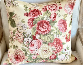 Modern Floral Antique Peony Roses 20” Decorative Accent Throw Pillow Covers ~ Cottage Style Vintage Waverly Pillows
