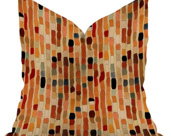 Custom Lunaria Leaf Pattern Beige Pillows — Modern Fall Colors Orange Aqua Persimmon Red Accent XLumbar Pillow Covers 18x20x22x24”