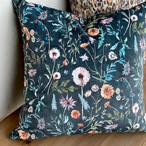 Plush Charcoal Velvet Boho Floral Rustic Wildflowers & Grasses Pillows Lumbar Bench Decorative Accent Throw Pillow Covers Vintage Home Decor