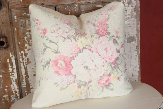 Shabby Chic Pillow ~blush Floral Sun Faded Pink Cabbage Roses Pale