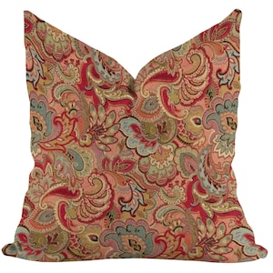 Decorative Cushion Red Boho Vintage Style Eclectic Home Decor Tapestry Paisley Accent Lumbar Square Throw Pillow Covers 16x18x20x22x24x36”