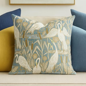 Heron Marsh Bird Pillow Cover: Coastal Lake House Decor, USA Made