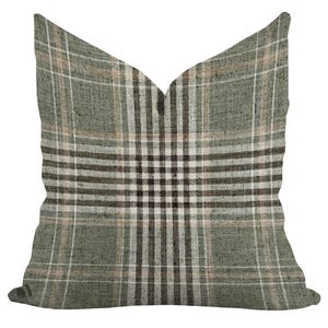 Custom Plaid Pillow Cover | Sage Green & Beige Tan Classic Plaid Throw Pillow | Antique Farmhouse Country Cottage Cabin Vintage Home Decor