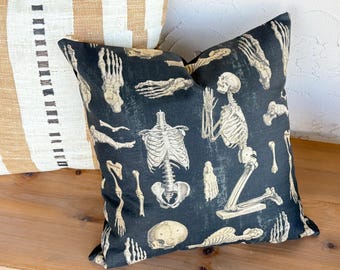 Dark Academia and Vintage Curiosity Anatomical Praying Skeleton Natural History Prints Pillow Cover
