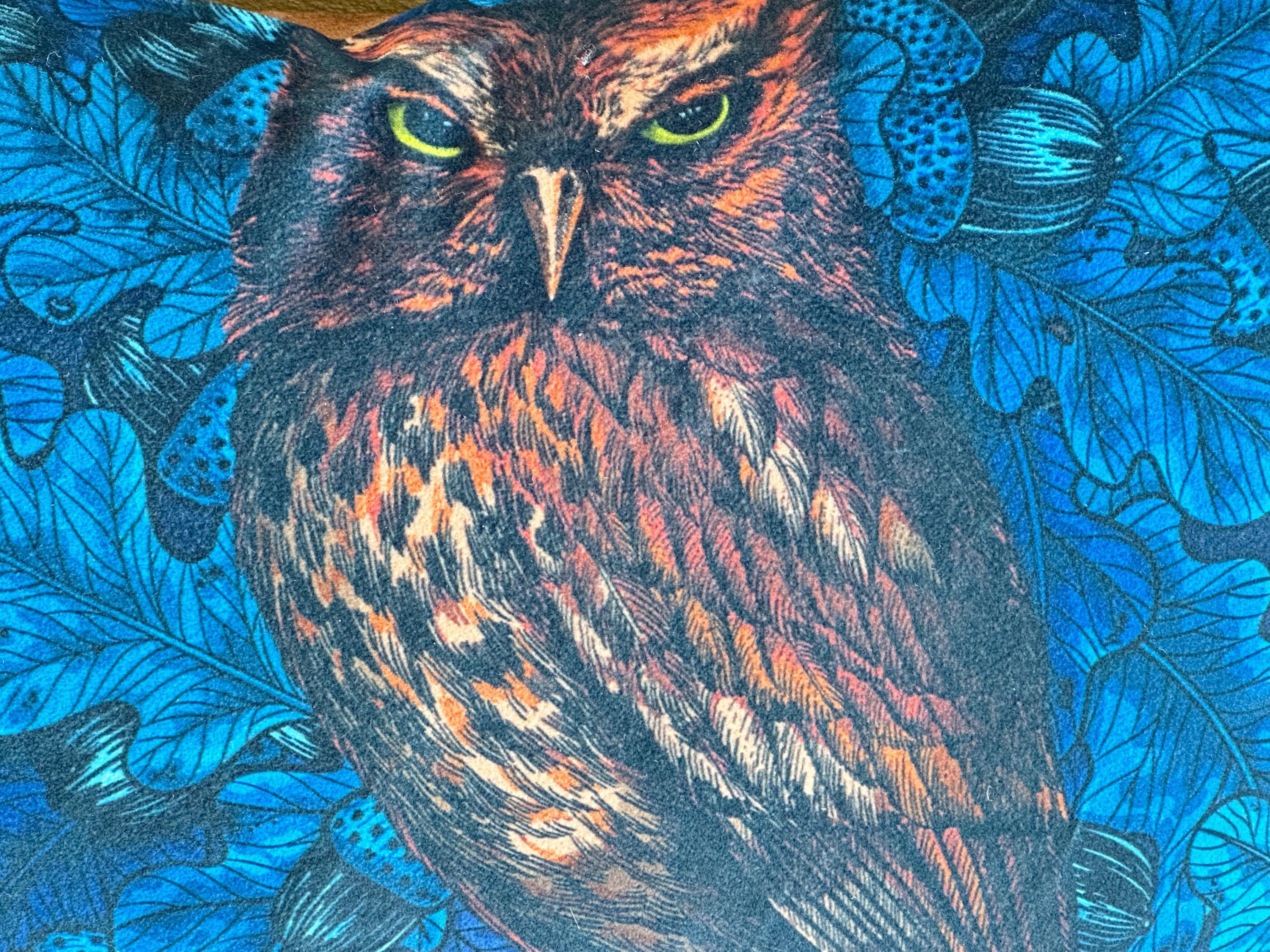Plush Blue Velvet Autumn Owl Hallows Eve Midnight Woodland Halloween Pillow