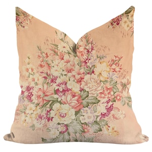 English Cabbage Roses Pillow Cover ~ Vintage Blush Floral Pattern Print ~ Shabby Chic Cottage Home Decor ~ Designer Decorative Throw Pillows