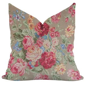 Shabby Chic Pillow Cover ~ Antique English Pink Cabbage Roses Floral Pattern Fabric Vintage Home Decor Decorative Throw Pillows 20x20 18x18