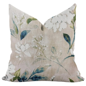 Funda de cojín con estampado floral neutro / Cojín botánico personalizado / Decoración suave de cabaña y costa / Funda de cojín hecha a mano