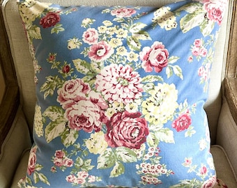 Country Cottage Home Decor Decorative Throw Pillow Cover ~ Antique Pink Floral Peonies Roses Print Pattern Vintage Fabric
