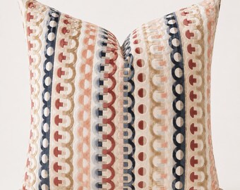 Custom Abstract Geometric Pillows | Modern Textured Neutrals Terracotta Earth-tones Cushion Pillow Covers | Contemporary Designer Home Decor