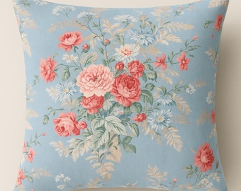 Funda de almohada vintage de Ralph Lauren con estampado floral: rosas rosas, estilo casa de campo inglesa.