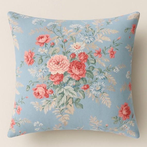 Vintage Ralph Lauren Floral Pillow Cover: Pink Roses, English