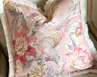 Kaufmann Valentina Blush Floral Chinoiserie Bird Decorative Accent Throw Pillows Covers