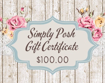 Shabby Cottage Chic & Farmhouse Vintage Home Decor SiMPLY POSH Holiday GiFT CERTiFICATE ~ Etsy Electronic Printable Gift Card E-Voucher