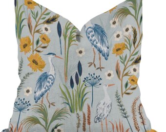 Floral Botanicals Cranes Pillows Custom Sizes Pillows 18x20x22x36” Long Lumbar Coastal Lake Home Decor Decorative Accent Throw Pillow Covers