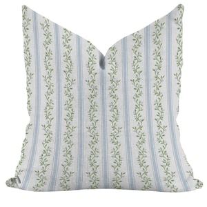 Custom Floral Vine Libby Striped Print Soft Pink Green & Blue Throw Pillow Covers Designer Danika Herrick Lumbar Bolster Pillows