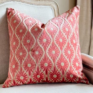 Luxurious Floral Coral Cut Plush Velvet Terracotta Rust Pillow 20” 22 x 14” Bolster Long Lumbar Bench Home Decor Decorative Throw Pillows