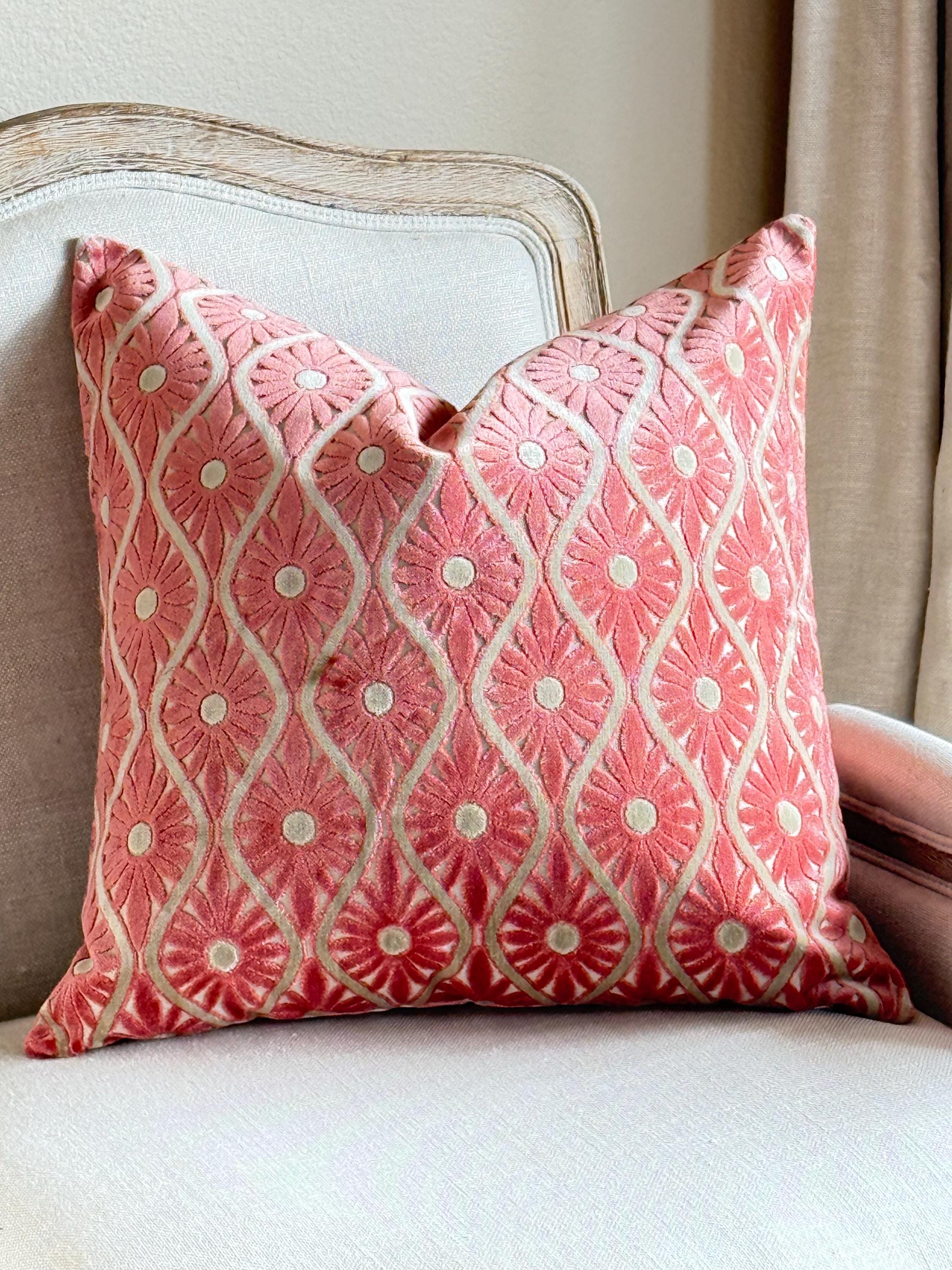 Luxurious Floral Coral Cut Plush Velvet Terracotta Rust Pillow 20