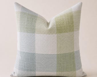 Neutral Textured Striped  Multi-Color Pillows | Boho Throw Pillow Covers | Spa Blue Green White Plaid Cushion |  Designer Home Decor