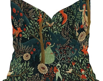 Red Fox & Flora Whimsical Storybook folklore Forest Velvet Pillow – 20” Fairytale Woodland Florals/Botanicals Animals Nature Scene Cushion