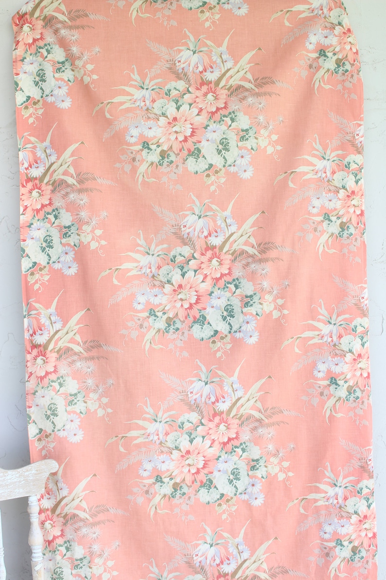 1930s 1940s 30s 40s Vintage Pink Cabbage Rose Floral Coral Drapes Drapery Panel Panels Curtains