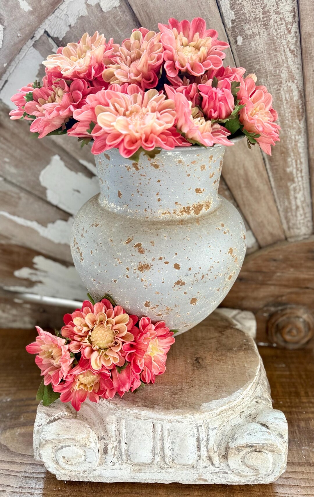 Coral Mum Floral Bundle: Faux Spring Flowers, French Country Decor - Etsy