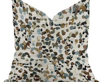 Custom Embroidered Abstract Textured Pillow Cover | Blue Bronze Mineral Neutral Textured Accent Designer Throw Cushions