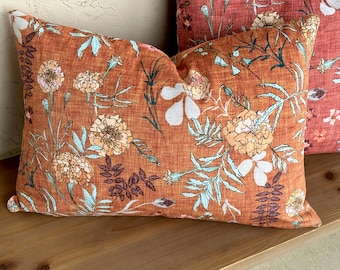 Plush Velvet Boho Floral Rustic Marigold Chrysanthemums Wildflowers Pillows Lumbar Decorative Accent Throw Pillow Covers Vintage Home Decor
