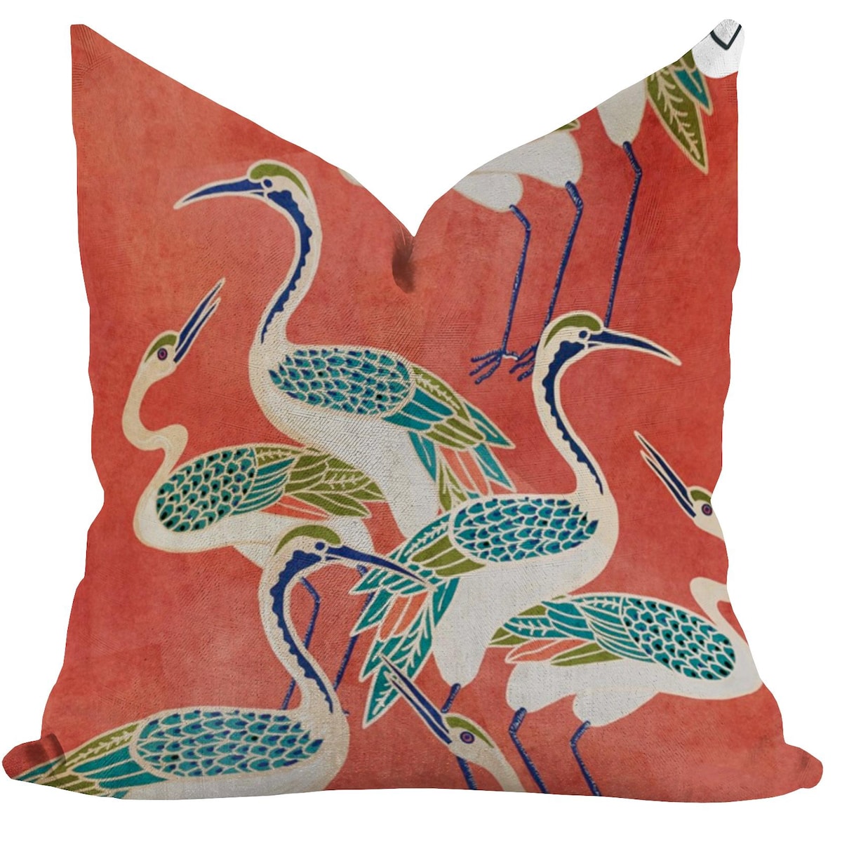 Art Deco Crane Pillow Cover: Rich Coral or Pool Blue Indoor/outdoor Throw Pillows - Etsy