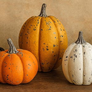 Citrouilles d&#39;automne en métal vieilli - Décoration de cheminée de table automnale de ferme rustique - Citrouilles décoratives orange, blanches et moutarde