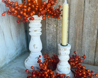 Fall Foliage Burnt Orange Berry/Berries Candle Ring: Rustic Autumn Thanksgiving Table Antique Farmhouse Vintage Home Decor