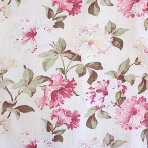 Shabby Chic Cottage Pink & Cream Summer Petunias Vintage Nubby Floral Barkcloth Fabric image 1