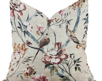 Custom Floral Pillows | Bird & Botanical Chinoiserie | Neutral Throw Pillow Covers | French Country Cottage Style Home Decor