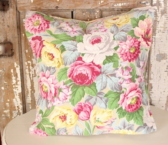 Vintage Spring Floral Gray Pillow Cover Spring Floral Accent Pillow