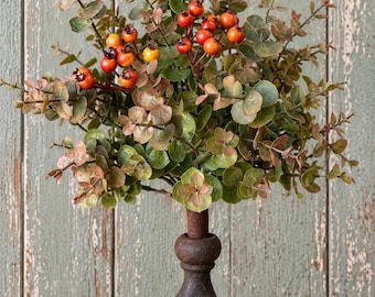 Rustic Orange & Sage Autumn Floral Eucalyptus Bouquet Golden Berry Rose hips Foliage Stems, Faux Fall Artificial Botanical Greenery/Greens