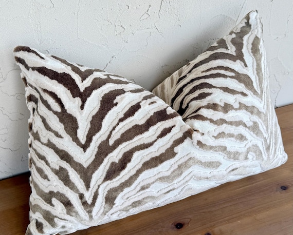 Custom Pillows Contemporary Style Velvet Cocoa Animal Stripes Pattern Designer Throw Pillow Covers Long Lumbar Bench Bolster 36x22x20”