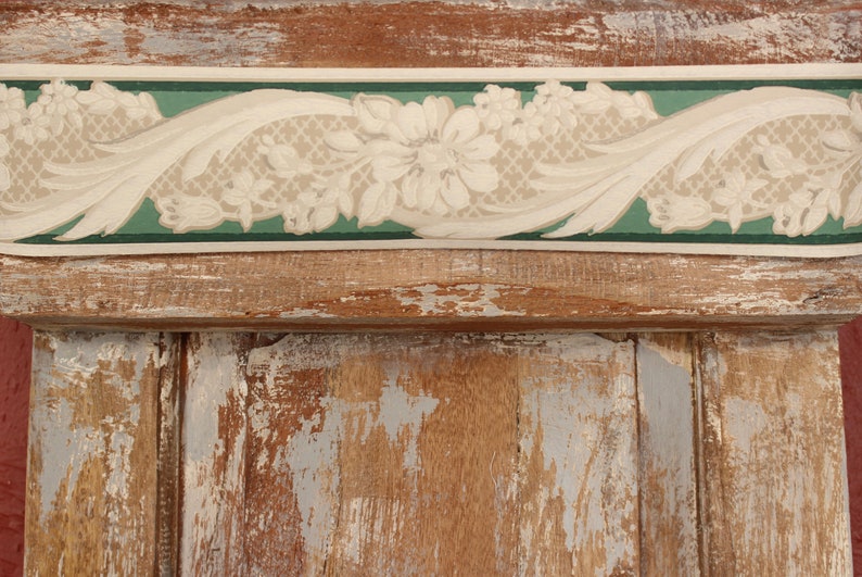 SHABBY CHiC Home Decor ~ Neoclassical Scrolled Floral Print ~ Gray Cream Turquoise 30s 40s Vintage Wallpaper Border Roll COTTAGE CHiC DECOR