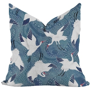 Floral Cranes Throw Pillow Cover: Coastal Lake House Decor