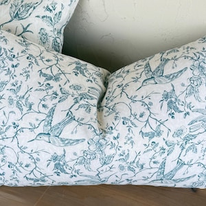 French Country Teal Floral Birds Chinoiserie Decorative Accent Throw Pillows Covers & Long Lumbar Bench Cushions Vintage Home Decor
