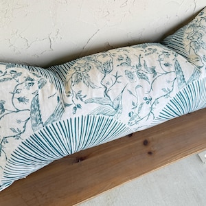 French Country Teal Floral Birds Chinoiserie Decorative Accent Throw Pillows Covers & Long Lumbar Bench Cushions Vintage Home Decor