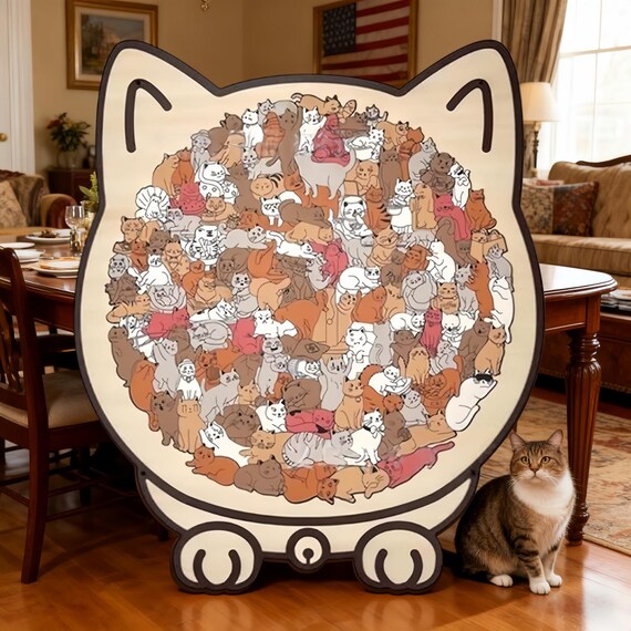 135-teiliges Morandi Katzen-Puzzle Aus Holz, Maracr Produktbild-Vorschau 11