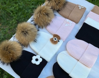 Kinder Winter Mütze mit Bommel: Gerippte Strickmütze, Alter 2-8