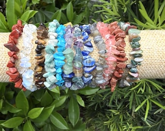 Pulsera de cristal natural con chips / Pulsera energética de piedras preciosas hecha a mano para equilibrio, calma y uso diario