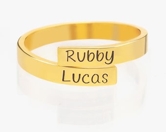 Engraved Couple's Name Ring: Personalized 925 Sterling Silver Band