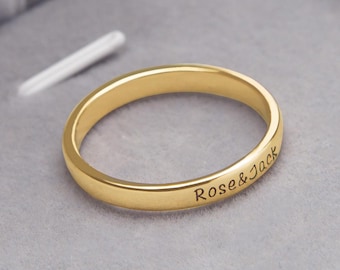 Dainty Engraved Name Ring: Personalized Sterling Silver Minimalist Band